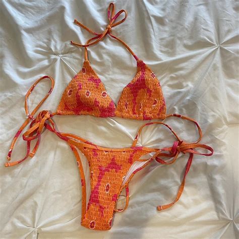 Cute Pink And Orange Bikini Bikini Triangl Depop