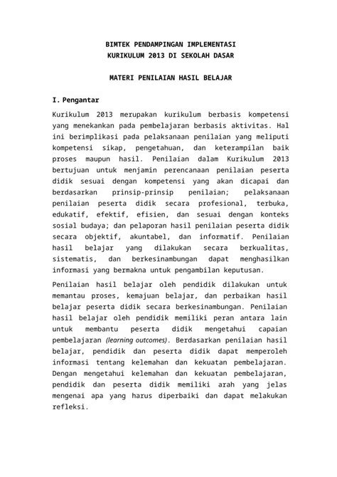 DOCX Handout Penilaian Hasil Belajar Dan Penulisan Rapor Docx