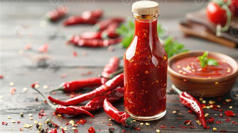 Bottle Of Spicy Sauce With Red Hot Chili Pepper Stock Photo At Vecteezy