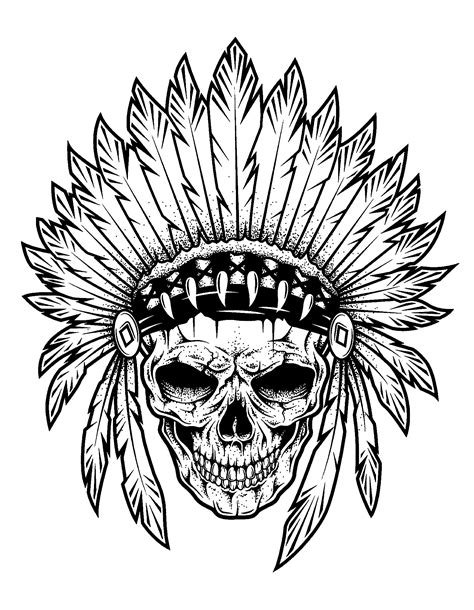 Indian chief skull - Native American Adult Coloring Pages