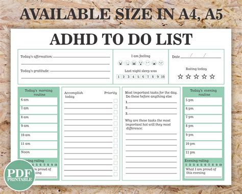 Adhd to do list planner printable adhd digital planner pdf