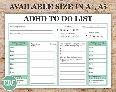 Adhd To Do List Planner Printable Adhd Digital Planner Pdf Etsy