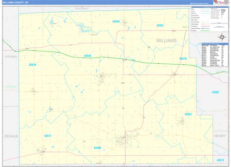 Williams County Oh Zip Code Wall Map Basic Style By Marketmaps Mapsales