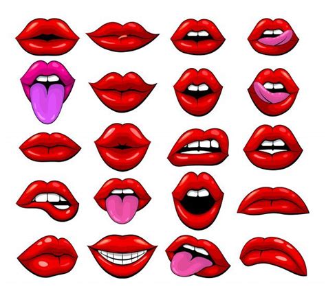 Set Of Red Female Lips Female Lips Drawings Lips Drawing