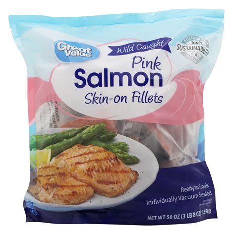 Great Value Frozen Wild Caught Pink Salmon Skin On Fillets 56 Oz