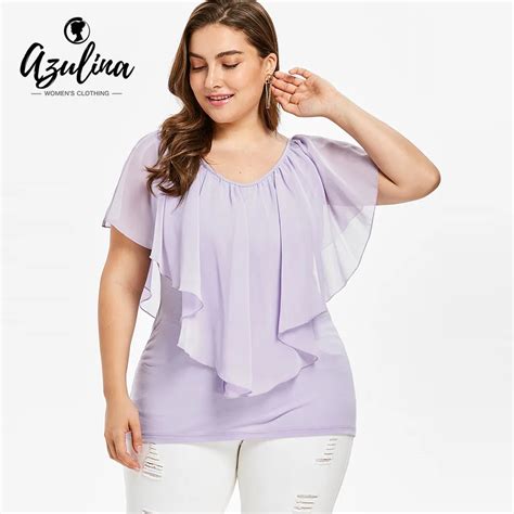 Buy Azulina Plus Size V Neck Flounce Overlay Top