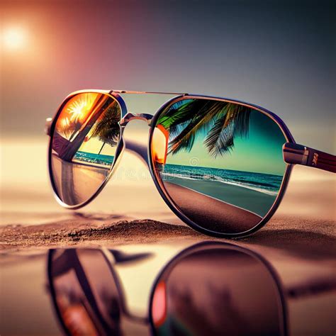 Sunglasses Lie On A Sandy Beach In Bali At Sunset Stock Illustration Illustration Of Beach