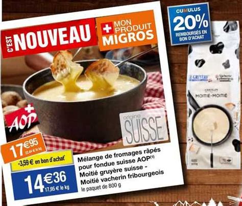 Promo Mélange De Fromage Râpés Pour Fondue Suisse Aop chez Migros