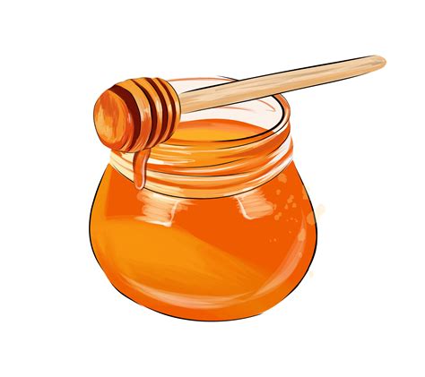 Honey Jar With Wooden Honey Dipper From Multicolored Paints Splash Of