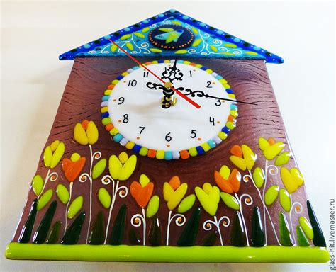 Розовые часы с кукушкой.Стекло. Фьюзинг – заказать на Ярмарке Мастеров ...