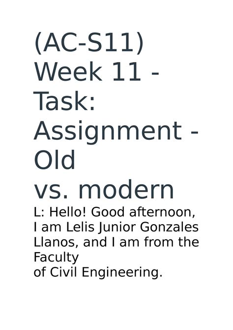 Old Vs Modern Tarea Ac S Week Task Assignment Old Vs