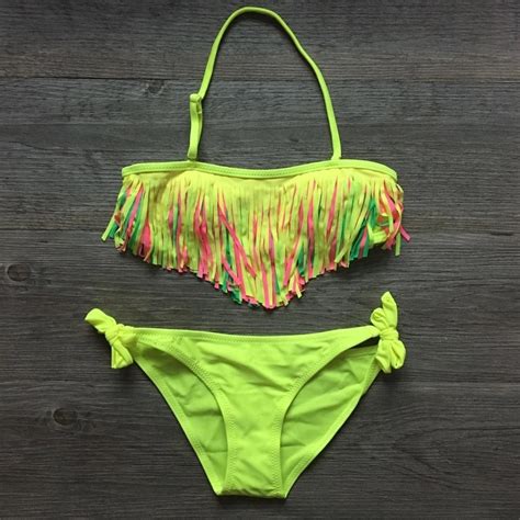 Hermoso Bikini Traje De Ba O Ne N Con Tiras De Colores Ni As Env O Gratis