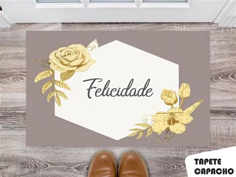 Tapete Capacho Personalizado Felicidade Floral Fundo Nude MercadoLivre