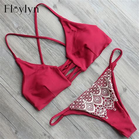 Floylyn Maroon Color Bikini Sexy Beach Swimwear Women Swimsuit