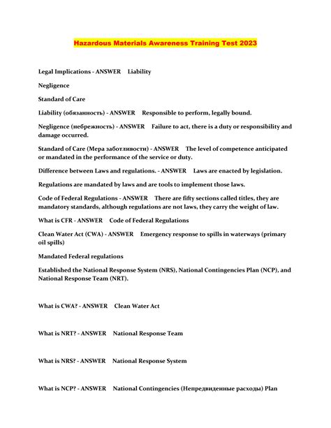SOLUTION: Hazardous materials awareness training test 2023 - Studypool