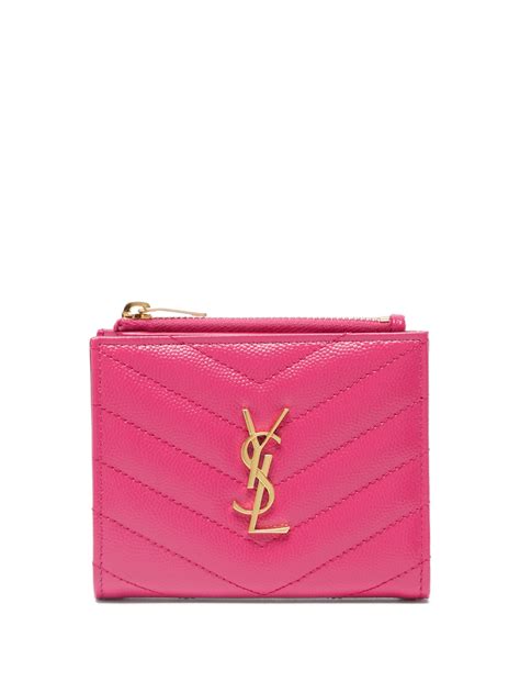 Saint Laurent Ysl Logo Quilted Leather Bifold Wallet In Pink Lyst