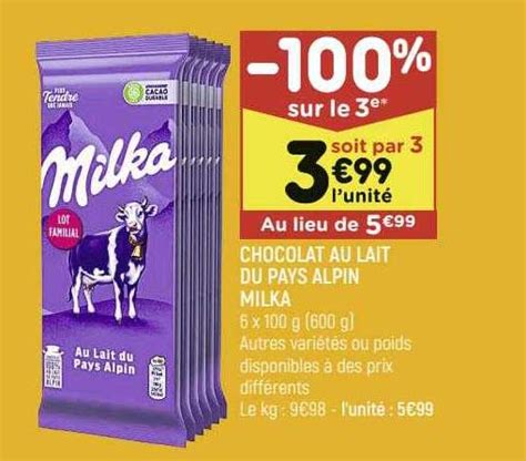 Promo Chocolat Au Lait Du Pays Alpin Milka Chez Leader Price