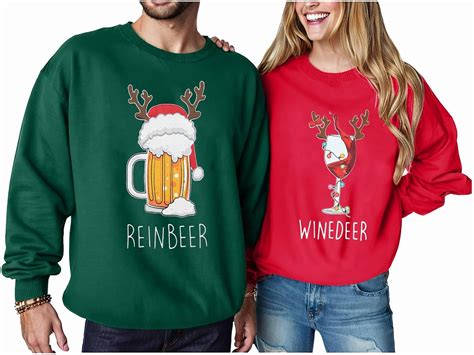 Sweat de Noël pour couple amusant Winedeer Reinbeer Chandails