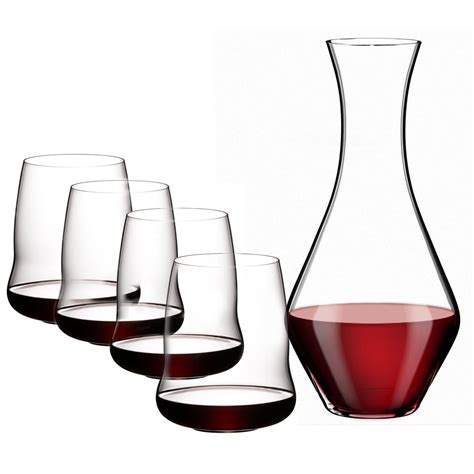 Riedel Stemless Winewings 4 Cabernet Glasses And Decanter Set Crystal Classics