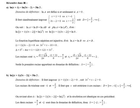 Exercices sur la fonction logarithme Exercice 1 Résoudre dans les