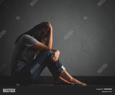 Sad Woman Hug Her Knee Image And Photo Free Trial Bigstock