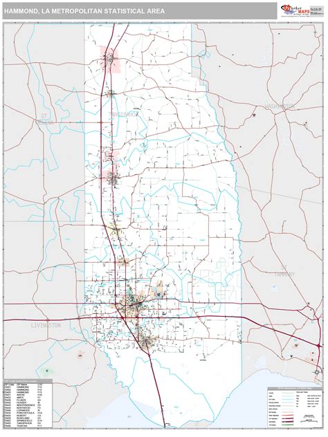 Hammond La Metro Area Wall Map Premium Style By Marketmaps Mapsales