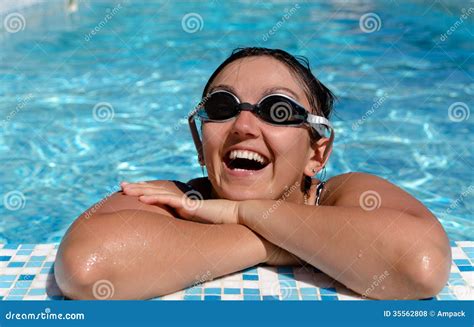 Woman Smile At The Side Of A Swimming Pool Stock Photo Image Of