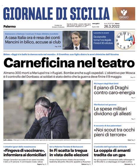 Prima Pagina Giornale Di Sicilia Carneficina Nel Teatro Da Stanotte