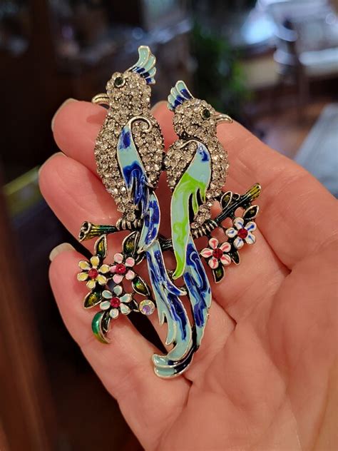 Rhinestone Enameled Bird Of Paradise Brooch Gem