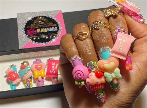 Press On Nails Press Ons Candy 3d 3d Nails Bling Etsy