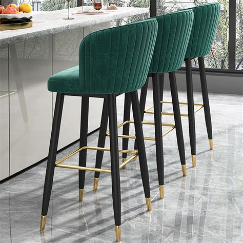 Green Counter Height Bar Stool Tufted Upholstered Velvet Counter Stool