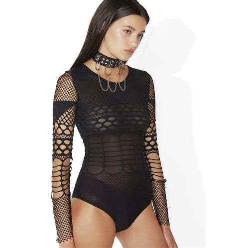 Black Mixed Mesh Cutout Bodysuit Dolls Kill