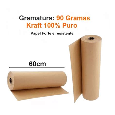 Bobina De Papel Kraft Puro Natural Gramatura Gramas X Cm Embalagem