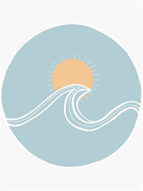 The Sun Is Setting Over The Ocean Waves In This Round Sticker Which