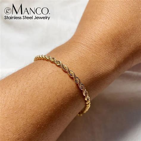 EManco Bracelet En Acier Inoxydable Torsad Pour Femme Maillon En Corde