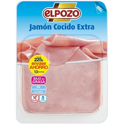 Jamón cocido extra en lonchas bajo en grasa El Pozo sin gluten sin