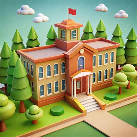3d cartoon illustration of a school building on background 3d school ...