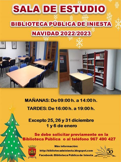 Horarios Sala De Estudio Biblioteca Ayuntamiento De Iniesta