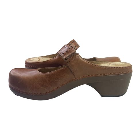 Dansko Solitaire Brown Leather Mary Jane Slip On Clog Gem