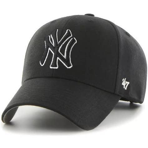 Gorra Curva Negra Snapback Con Logo Blanco Y Negro De New York Yankees