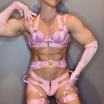 Men Satin Lingerie Bra Set Underwear Gathering Steel Ring Chainmail Garter Belt Sexy Shapewear