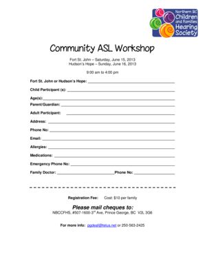 Fillable Online Community ASL Registration Form Early Learning Fax