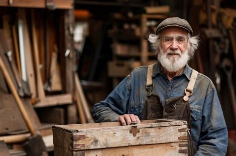 Mature Carpenter Holding Wooden Toolbox Premium AI Generated Image