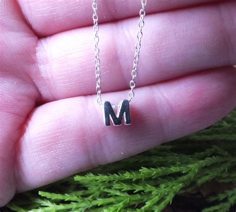 Sterling Silver Initial Necklace Letter M Necklace Initial M Etsy