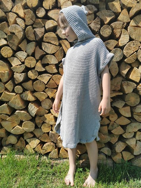 Hooded Beach Poncho Kids Towel Poncho Hooded Towel Linen - Etsy