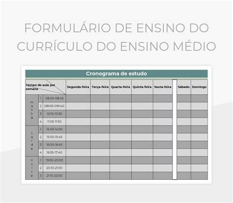 Planilhas Formulário De Ensino Do Currículo Do Ensino Médio Excel e