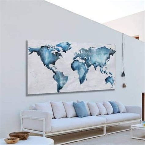 Quadro Decorativo Em Acr Lico Mapa Mundi Azul Ohoriginal Business