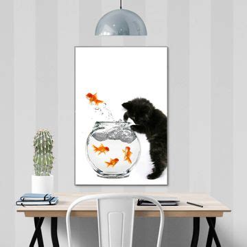 Glas Magnettafel Im Hochformat Katze Und Fisch Banjado