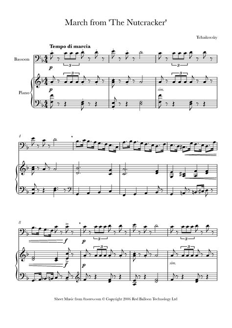 Tchaikovsky March From The Nutcracker Sheet Music For Bassoon