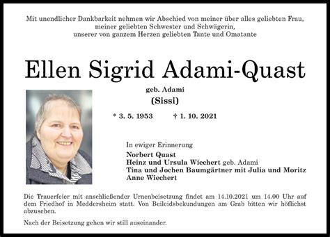 Traueranzeigen Von Ellen Sigrid Adami Quast Rz Trauer De